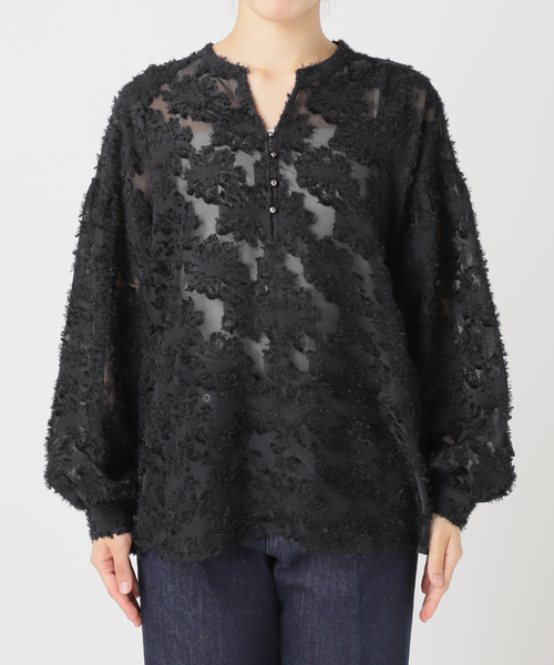 Simplicite（サンプリシテ）の「《追加6》手洗い可 / パフスリーブジャガードブラウス（シャツ/ブラウス・レディース・ブラック/アイボリー・FREE）」の18枚目の写真