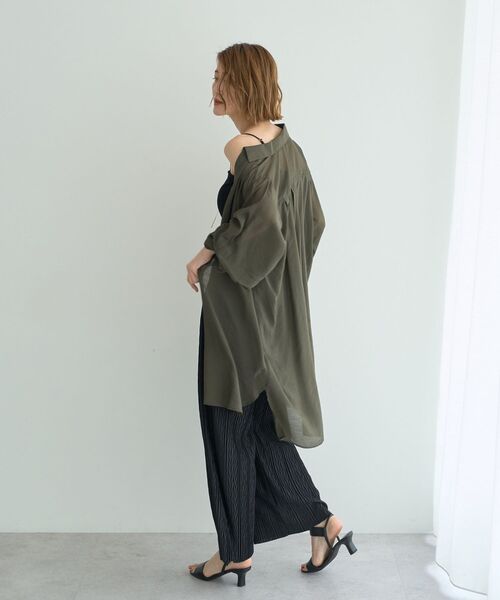ブラウス シャツ 2way袖デザインシアーロングシャツ レディース セール】2way袖デザインシアーロングシャツ（シャツ/ブラウス