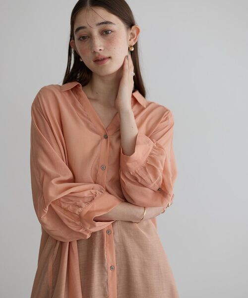 ブラウス シャツ 2way袖デザインロングシャツ レディース セール】2way袖デザインシアーロングシャツ（シャツ/ブラウス