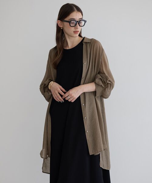 ブラウス シャツ 2way袖デザインロングシャツ レディース セール】2way袖デザインシアーロングシャツ（シャツ/ブラウス