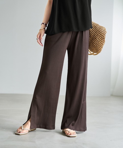 新品同様 21SS L'Appartement インサイドスリットパンツ Made in JAPAN】涼しい綿テレコ裾ベンツスリットパンツ（その他