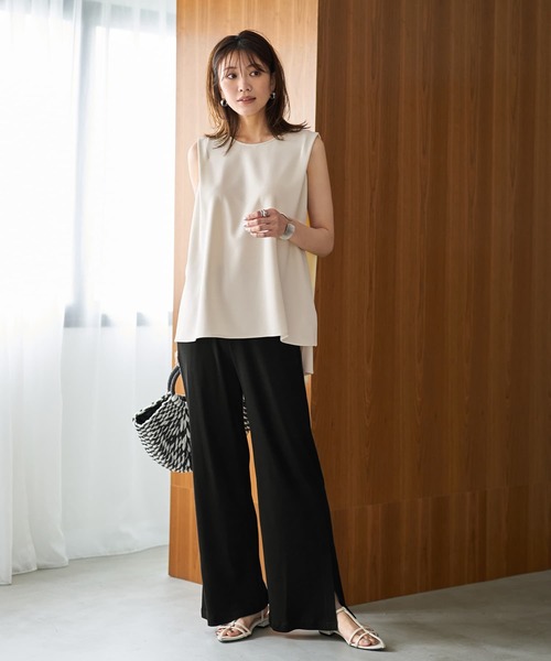 新品同様 21SS L'Appartement インサイドスリットパンツ Made in JAPAN】涼しい綿テレコ裾ベンツスリットパンツ（その他