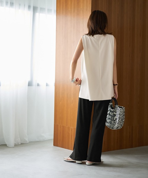 STYLE DELI（スタイルデリ）の「【Made in JAPAN】涼しい綿テレコ裾ベンツスリットパンツ（その他パンツ・レディース・ネイビー/ブラウン/ブラック・01/02）」の16枚目の写真
