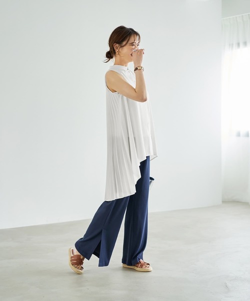 STYLE DELI（スタイルデリ）の「【Made in JAPAN】涼しい綿テレコ裾ベンツスリットパンツ（その他パンツ・レディース・ネイビー/ブラウン/ブラック・01/02）」の13枚目の写真