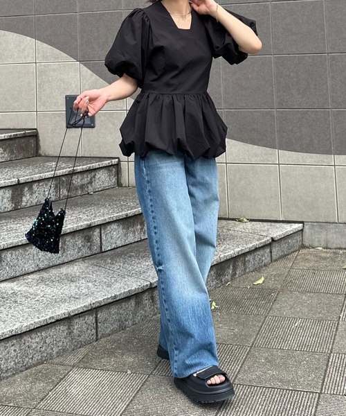 mi via loca（ミヴィアロカ）の「バルーンペプラムトップス（シャツ/ブラウス・レディース・ブラック/ピンク/ホワイト・FREE）」の17枚目の写真