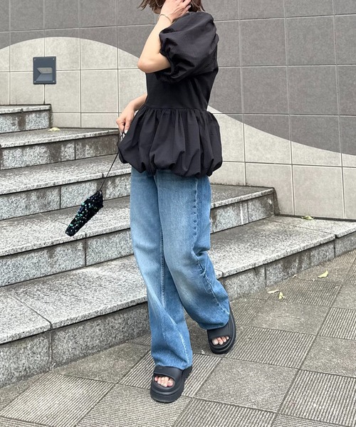 mi via loca（ミヴィアロカ）の「バルーンペプラムトップス（シャツ/ブラウス・レディース・ブラック/ピンク/ホワイト・FREE）」の18枚目の写真