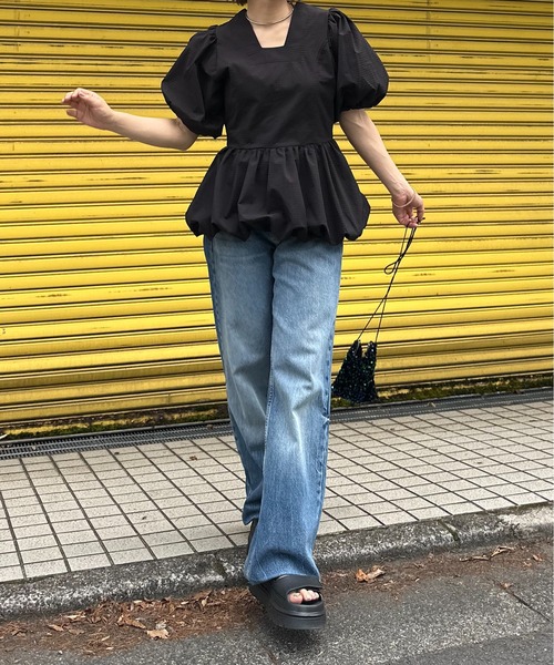 mi via loca（ミヴィアロカ）の「バルーンペプラムトップス（シャツ/ブラウス・レディース・ブラック/ピンク/ホワイト・FREE）」の8枚目の写真