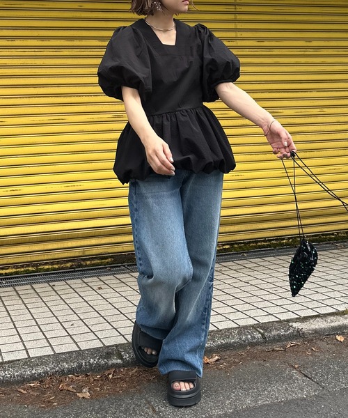mi via loca（ミヴィアロカ）の「バルーンペプラムトップス（シャツ/ブラウス・レディース・ブラック/ピンク/ホワイト・FREE）」の11枚目の写真