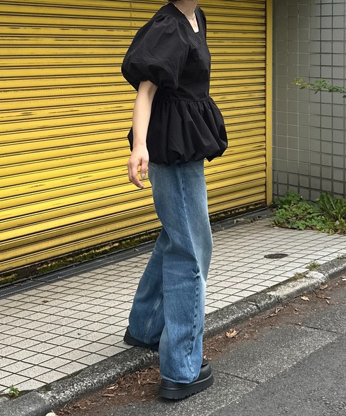 mi via loca（ミヴィアロカ）の「バルーンペプラムトップス（シャツ/ブラウス・レディース・ブラック/ピンク/ホワイト・FREE）」の9枚目の写真