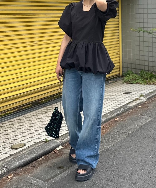 mi via loca（ミヴィアロカ）の「バルーンペプラムトップス（シャツ/ブラウス・レディース・ブラック/ピンク/ホワイト・FREE）」の10枚目の写真