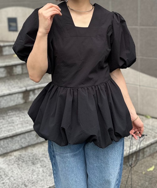 mi via loca（ミヴィアロカ）の「バルーンペプラムトップス（シャツ/ブラウス・レディース・ブラック/ピンク/ホワイト・FREE）」の14枚目の写真