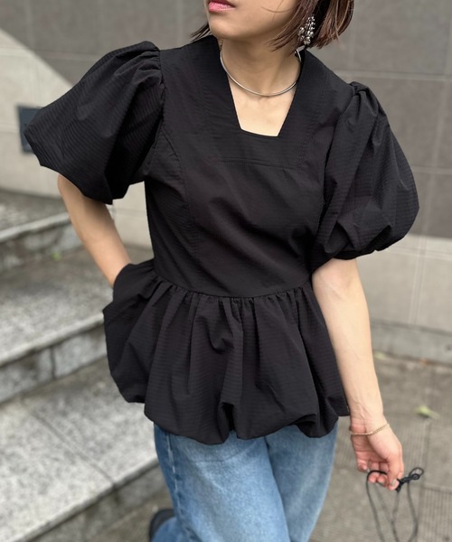mi via loca（ミヴィアロカ）の「バルーンペプラムトップス（シャツ/ブラウス・レディース・ブラック/ピンク/ホワイト・FREE）」の16枚目の写真