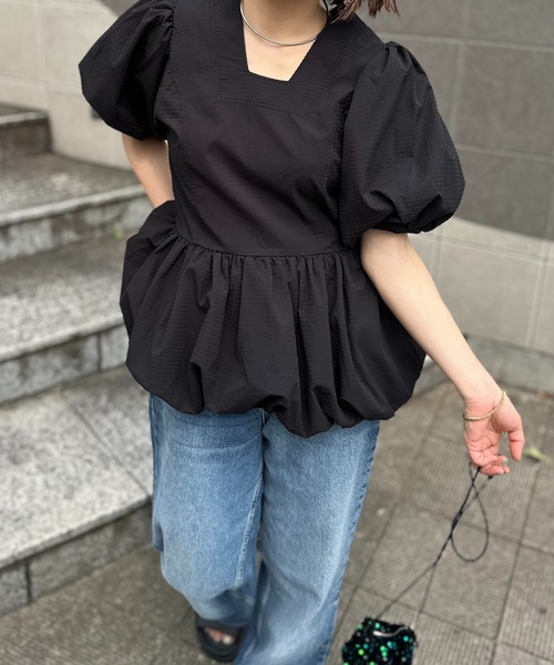 mi via loca（ミヴィアロカ）の「バルーンペプラムトップス（シャツ/ブラウス・レディース・ブラック/ピンク/ホワイト・FREE）」の15枚目の写真