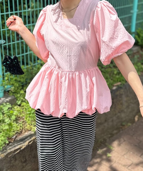 mi via loca（ミヴィアロカ）の「バルーンペプラムトップス（シャツ/ブラウス・レディース・ブラック/ピンク/ホワイト・FREE）」の20枚目の写真