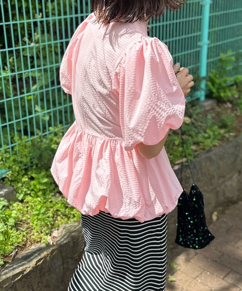 mi via loca（ミヴィアロカ）の「バルーンペプラムトップス（シャツ/ブラウス・レディース・ブラック/ピンク/ホワイト・FREE）」の22枚目の写真