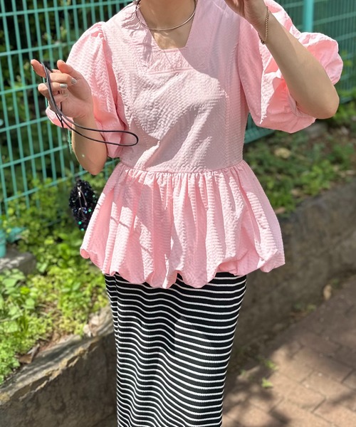 mi via loca（ミヴィアロカ）の「バルーンペプラムトップス（シャツ/ブラウス・レディース・ブラック/ピンク/ホワイト・FREE）」の21枚目の写真