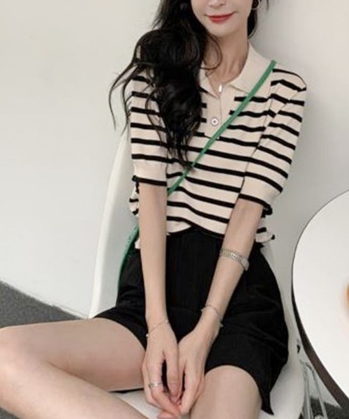 Beststore(ベストストア)の「tシャツトップス ポロシャツ Vネック 半袖(ポロシャツ・レディース・ブラック・FREE)」の11枚目の写真