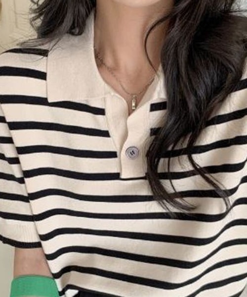 Beststore(ベストストア)の「tシャツトップス ポロシャツ Vネック 半袖(ポロシャツ・レディース・ブラック・FREE)」の3枚目の写真