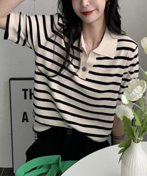 Beststore(ベストストア)の「tシャツトップス ポロシャツ Vネック 半袖(ポロシャツ・レディース・ブラック・FREE)」の5枚目の写真