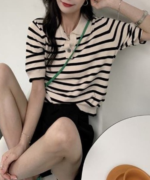 Beststore(ベストストア)の「tシャツトップス ポロシャツ Vネック 半袖(ポロシャツ・レディース・ブラック・FREE)」の8枚目の写真