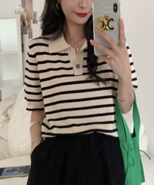 Beststore(ベストストア)の「tシャツトップス ポロシャツ Vネック 半袖(ポロシャツ・レディース・ブラック・FREE)」の10枚目の写真