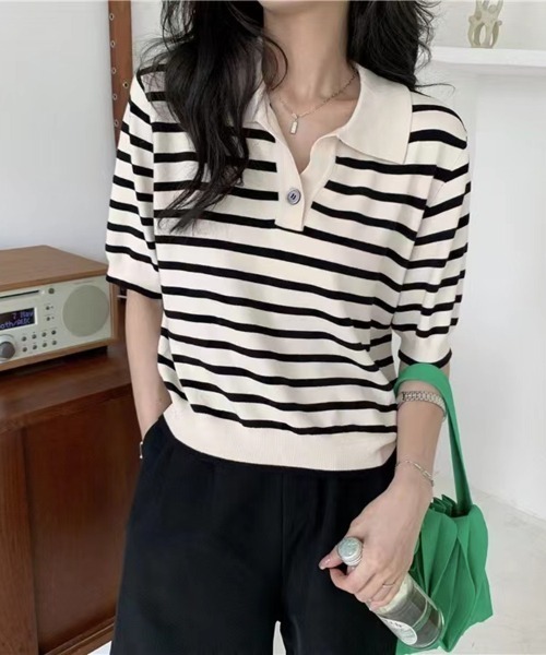 Beststore(ベストストア)の「tシャツトップス ポロシャツ Vネック 半袖(ポロシャツ・レディース・ブラック・FREE)」の12枚目の写真