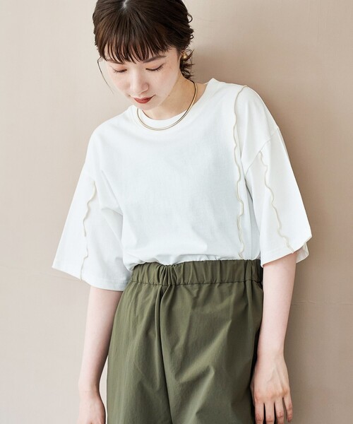 coen(コーエン)の「配色メローデザインTシャツ(Tシャツ/カットソー・レディース・ダークグレー/コバルトブルー/オフホワイト/クリーム・M/L)」の2枚目の写真