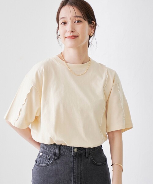 coen(コーエン)の「配色メローデザインTシャツ(Tシャツ/カットソー・レディース・ダークグレー/コバルトブルー/オフホワイト/クリーム・M/L)」の11枚目の写真