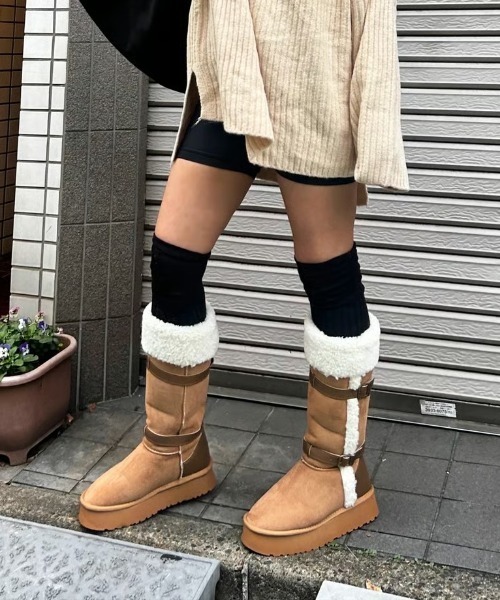 ipugo(イプゴ)の「ipugo ロング丈ムートンブーツ 冬服(ブーツ・レディース・ベージュ・25.0cm/24.0cm/23.0cm)」の3枚目の写真