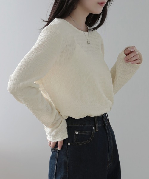SUNFLOWER EIGHT(サンフラワーエイト)の「クルーネックジャガードプルオーバー(その他トップス・レディース・アイボリー/ブラック/ホワイト/ライトグレー・FREE)」の7枚目の写真