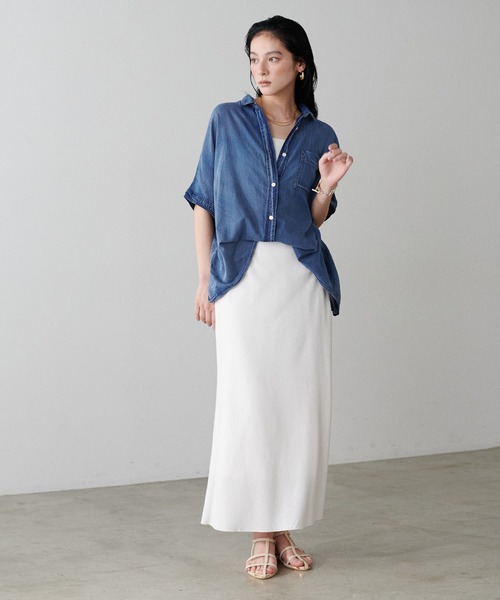 ブラウス シャツ 「LARUTA」2WAYフレンチスリーブデニム風シャツ レディース LARUTA ブラウス シャツ 「LARUTA」2WAYフレンチスリーブデニム
