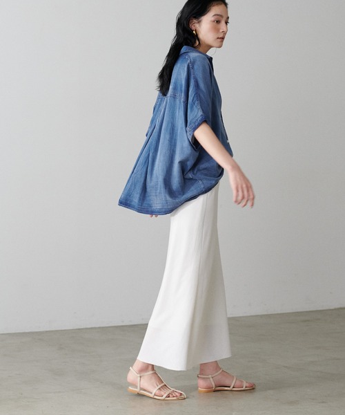 ブラウス シャツ 「LARUTA」2WAYフレンチスリーブデニム風シャツ レディース LARUTA ブラウス シャツ 「LARUTA」2WAYフレンチスリーブデニム