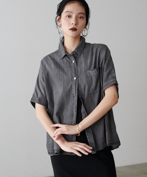 ブラウス シャツ 「LARUTA」2WAYフレンチスリーブデニム風シャツ レディース LARUTA ブラウス シャツ 「LARUTA」2WAYフレンチスリーブデニム