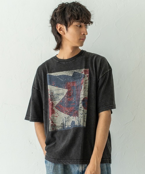 HORIZON DREAM(ホライゾンドリーム)の「フィクションムービースノーウォッシュ加工プリントTシャツ(Tシャツ/カットソー・メンズ・ブラック系その他4/ブラック系その他3/ブラック系その他/ブラック系その他2/ブラック・LARGE/MEDIUM)」の1枚目の写真