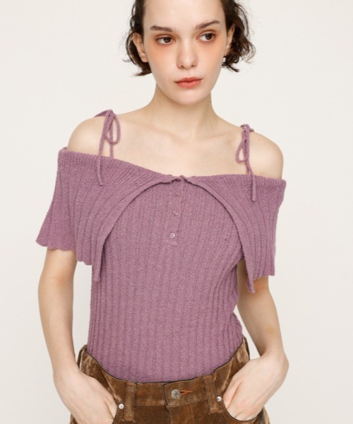 ニット セーター OFFSHOULDER RIB HG TOPS オフショルダー リブ ハイゲージ トップス 夏服 秋服 半袖 レディース OFFSHOULDER RIB HG TOPS オフショルダー リブ ハイゲージ