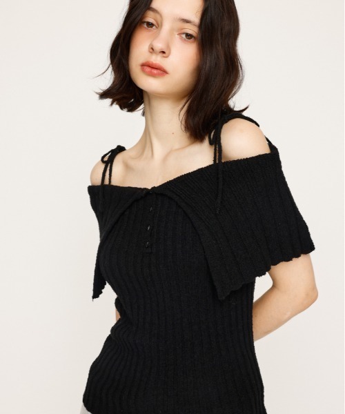 ニット セーター OFFSHOULDER RIB HG TOPS オフショルダー リブ ハイゲージ トップス 夏服 秋服 半袖 レディース OFFSHOULDER RIB HG TOPS オフショルダー リブ ハイゲージ