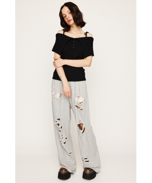 ニット セーター OFFSHOULDER RIB HG TOPS オフショルダー リブ ハイゲージ トップス 夏服 秋服 半袖 レディース OFFSHOULDER RIB HG TOPS オフショルダー リブ ハイゲージ