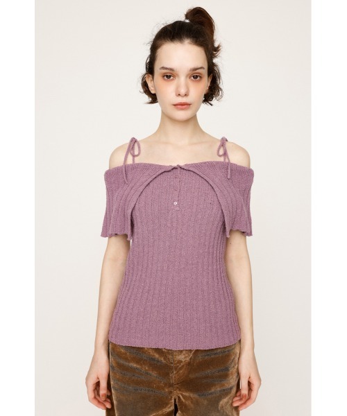 SLY(スライ)の「OFFSHOULDER RIB HG TOPS オフショルダー リブ ハイゲージ トップス 夏服 秋服 半袖(ニット/セーター・レディース・ブラック/パープル・FREE)」の8枚目の写真