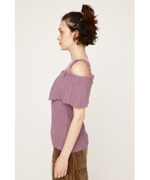 SLY(スライ)の「OFFSHOULDER RIB HG TOPS オフショルダー リブ ハイゲージ トップス 夏服 秋服 半袖(ニット/セーター・レディース・ブラック/パープル・FREE)」の9枚目の写真