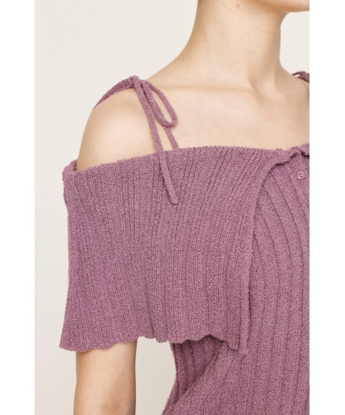 SLY(スライ)の「OFFSHOULDER RIB HG TOPS オフショルダー リブ ハイゲージ トップス 夏服 秋服 半袖(ニット/セーター・レディース・ブラック/パープル・FREE)」の12枚目の写真