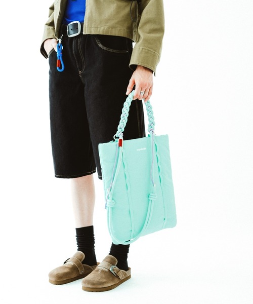 topologie トートバッグ ブラック/カーキ ファスナー付トートバッグ ショッピングバッグ L 約32×40×11cm