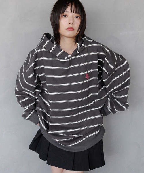 PBLIM（ページボーイリム）の「《UNISEX》スーパールーズボーダーパーカー（パーカー・レディース・グレー/チャコールグレー・FREE）」の6枚目の写真