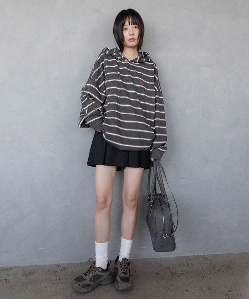 PBLIM（ページボーイリム）の「《UNISEX》スーパールーズボーダーパーカー（パーカー・レディース・グレー/チャコールグレー・FREE）」の10枚目の写真