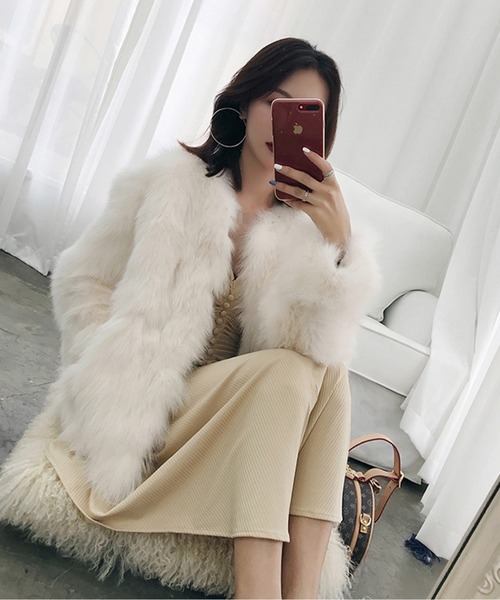 ふわふわエコファーショートジャケット（その他トップス）｜AMAJI