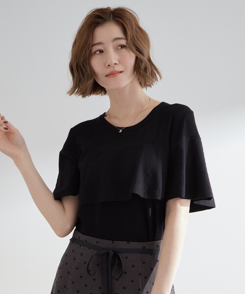 grove(グローブ)の「涼しくて華やか1枚で差の付く ケープフリルニット(ニット/セーター・レディース・ブルー系その他/ライトグレー/ブラック・02/03/01/04/05)」の1枚目の写真