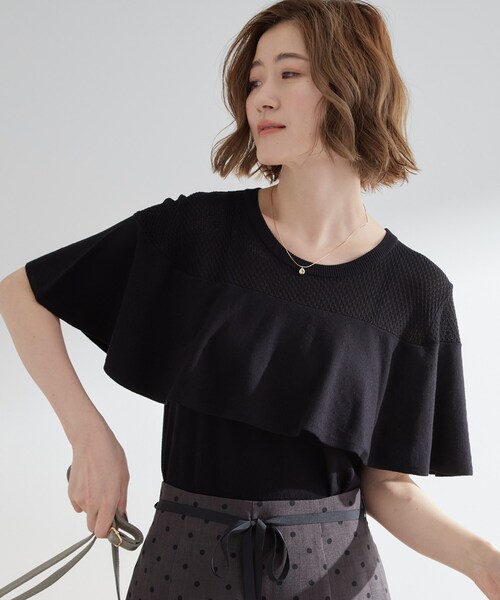 grove(グローブ)の「涼しくて華やか1枚で差の付く ケープフリルニット(ニット/セーター・レディース・ブルー系その他/ライトグレー/ブラック・02/03/01/04/05)」の14枚目の写真