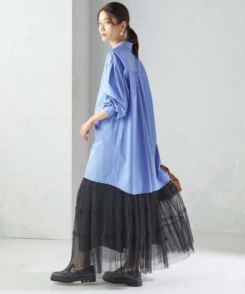 SHIPS(シップス)の「〈手洗い可能〉ソリッド バックタック チュニック シャツ(シャツ/ブラウス・レディース・スカイブルー・ONE SIZE)」の3枚目の写真