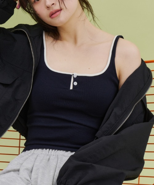 bita.（ビタ）の「配色パイピング カップインタンク（Tシャツ/カットソー・レディース・ネイビー/ブラック/グレー・FREE）」の3枚目の写真