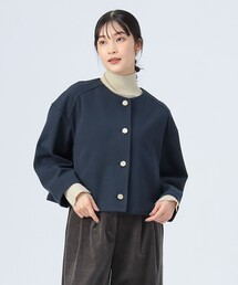 MARCEIN ノーカラージャケット ブルー水色系 アウトレット】【夏向け】麻調ノーカラージャケット ライト
