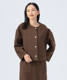 ノーカラージャケット（ブラウン/茶色系）ファッション通販
